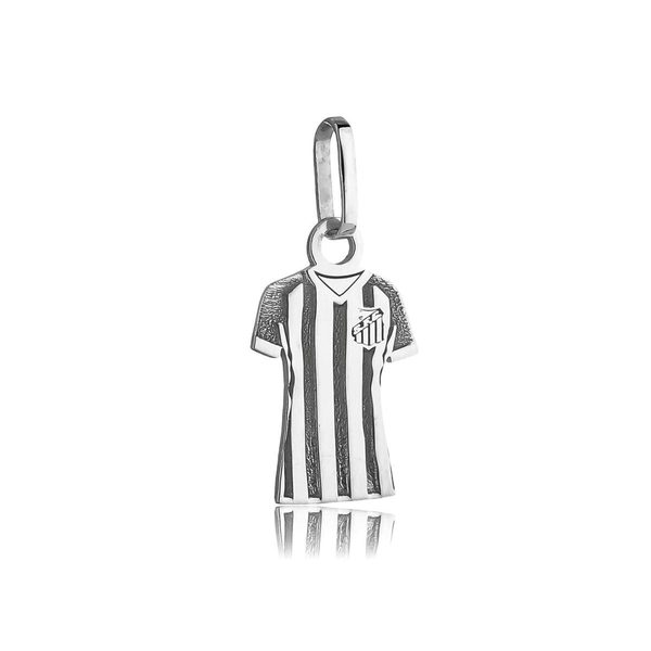 Pingente Prata 925 Santos FC Camisa Oficial Torcedor Escudo Time Futebol Compatível com Correntes