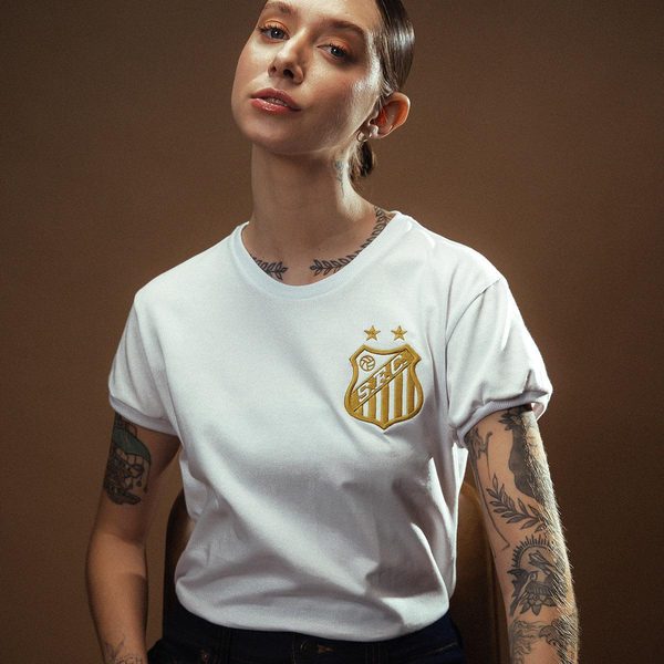 Camisa Santos Pelé Retrô Mil Gols Edição Limitada Branco Feminina