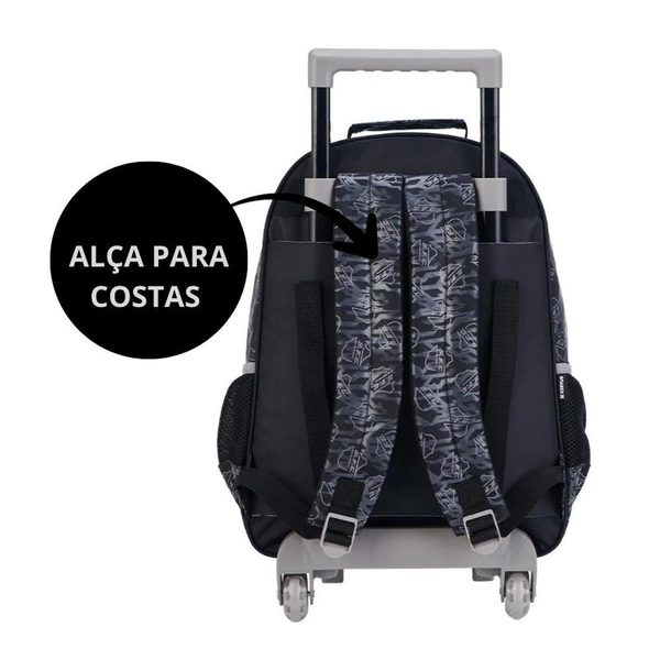 Kit Mochila Com Carrinho Futebol com Rodas com Lancheira e Estojo Santos